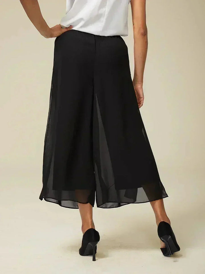 Cropped lengte rechte pijp broek met chiffon split pijp overlay