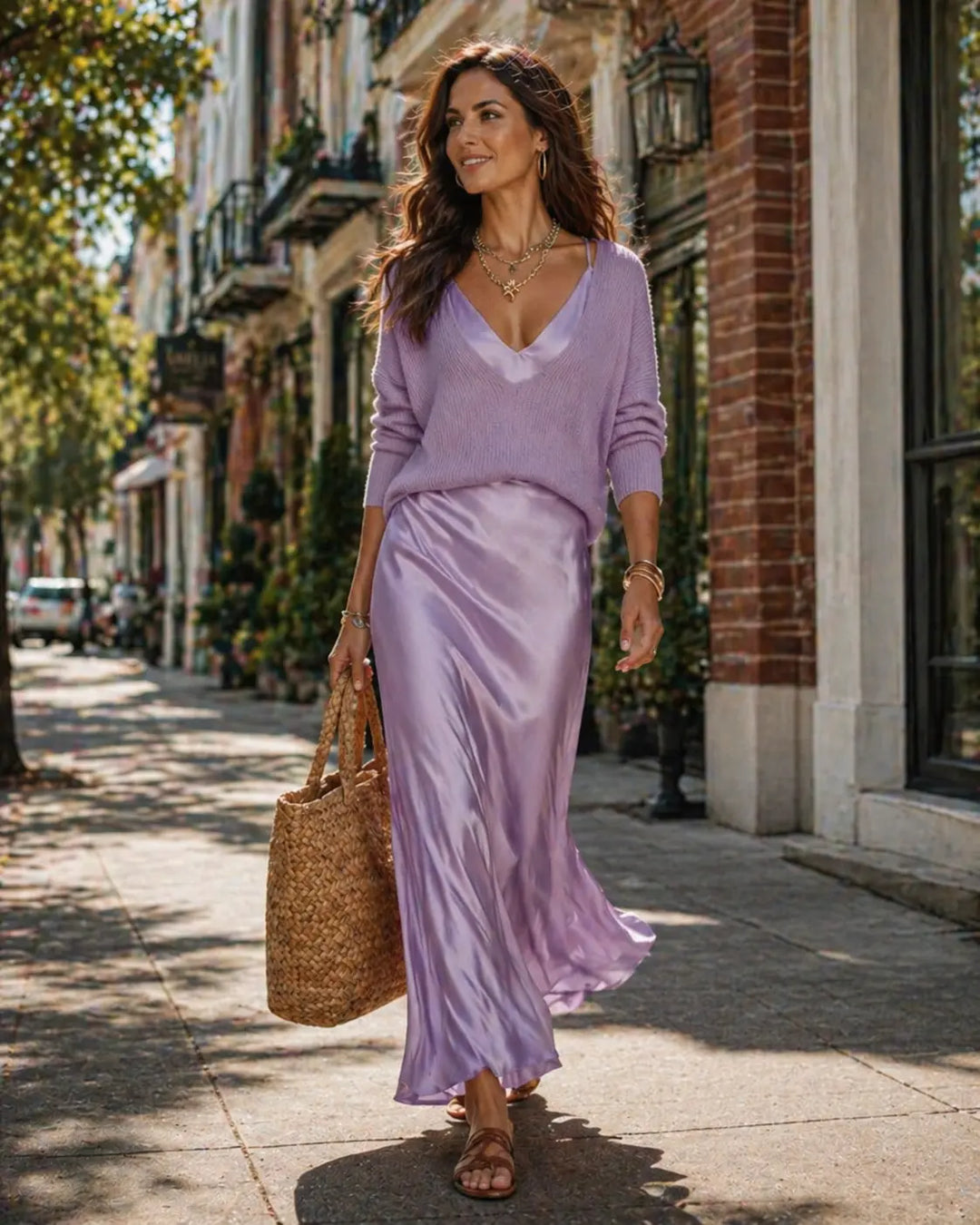 Elena | Midi Satin Dress with Included Sweater