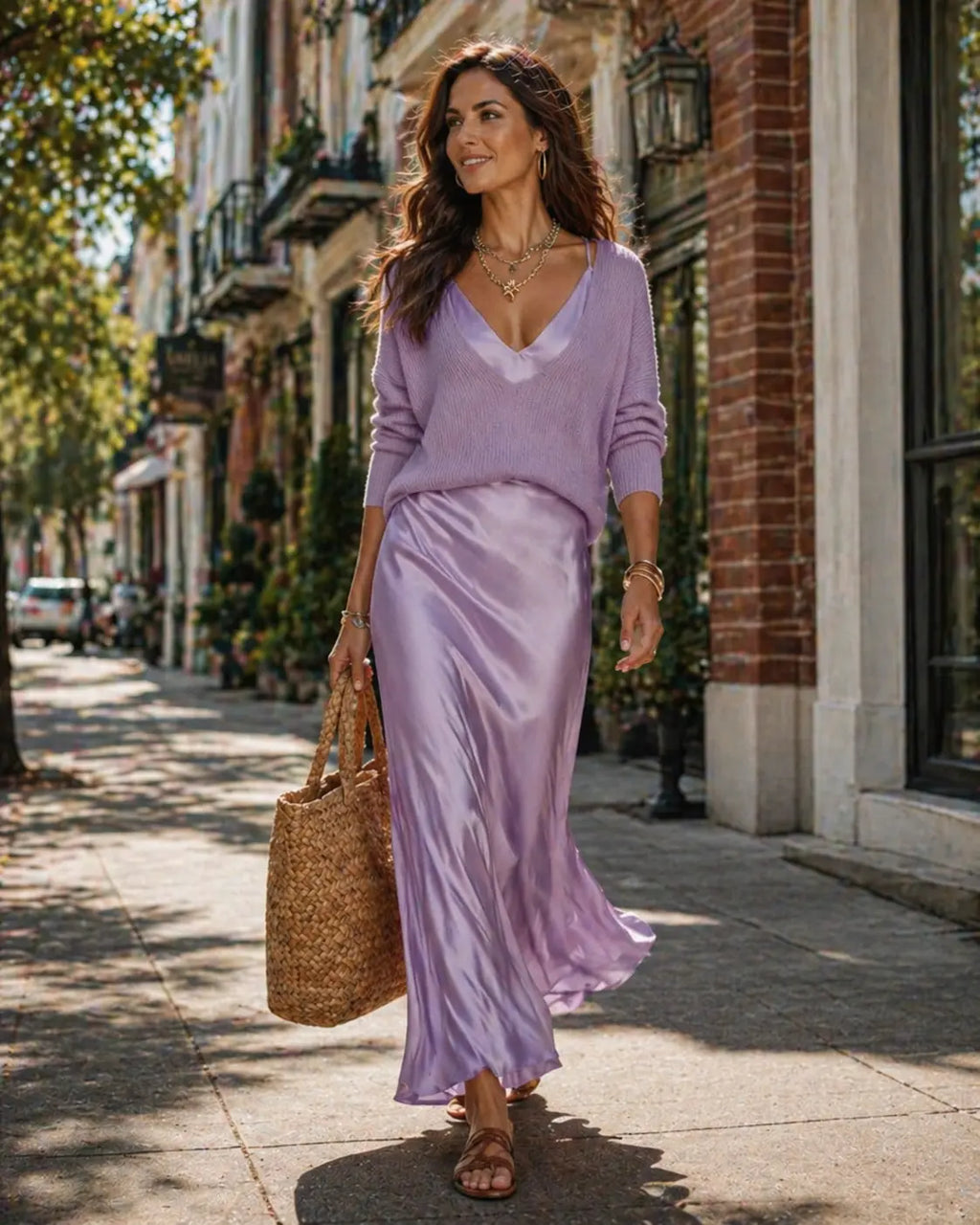 Elena | Midi Satin Dress with Included Sweater