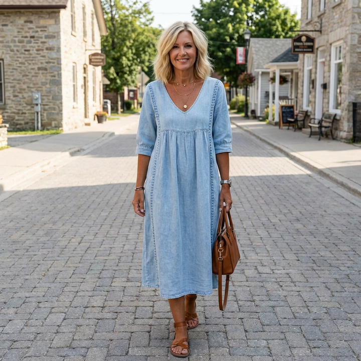 Lace Trim Denim Dress