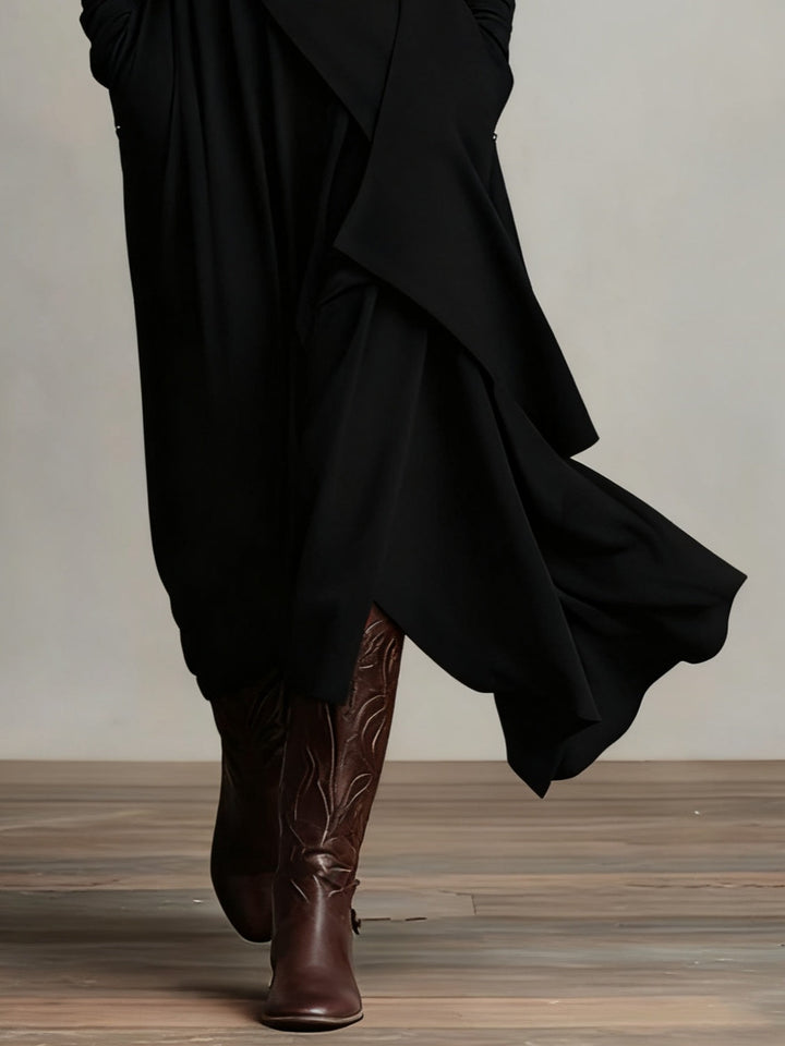 Giorgia - Asymmetrical Maxi Pleated Dress in Purple with High Neck (Necklace not included)